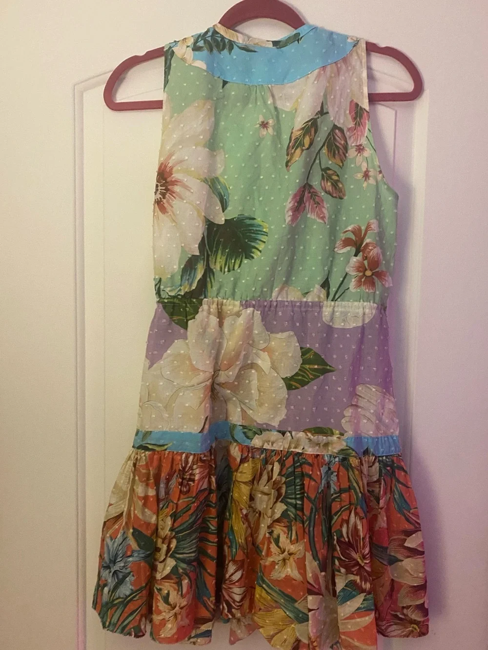 Farm Rio Tropical Floral Mini Dress XS | Resort Sleeveless Ruffle Hem Dress - Picture 8 of 10